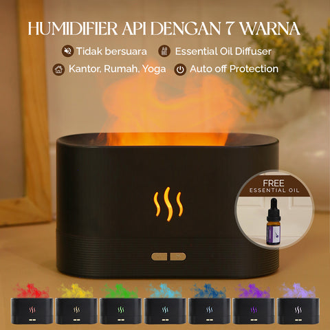 Humidifier Api Flame 7 Warna Essential Oil Diffuser Aromatherapy USB FREE Essential Oil